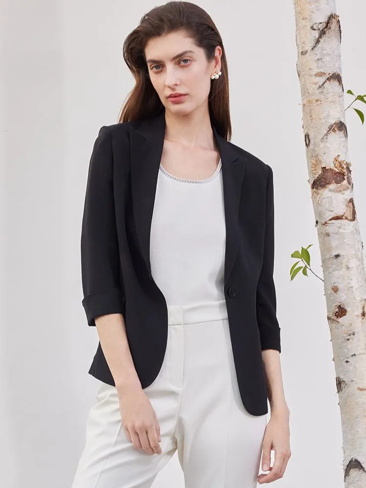 Black 32 Momme Mulberry Silk Slim Blazer