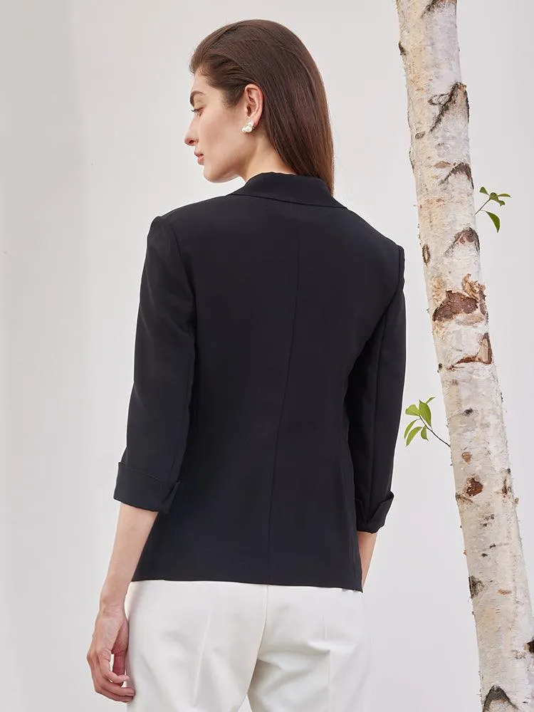 Black 32 Momme Mulberry Silk Slim Blazer