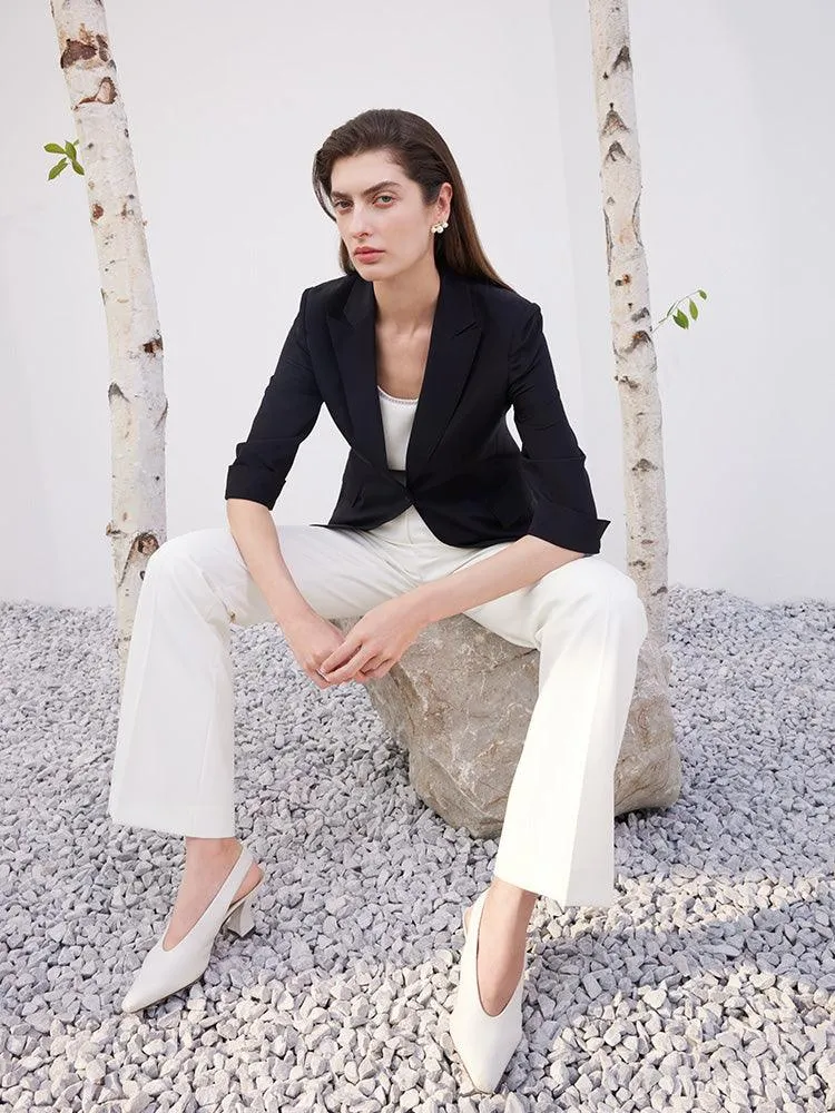 Black 32 Momme Mulberry Silk Slim Blazer
