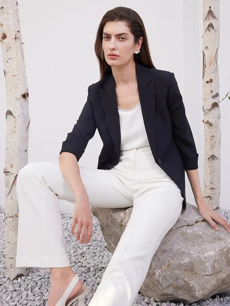 Black 32 Momme Mulberry Silk Slim Blazer
