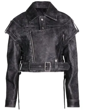 Black Distressed Biker Jacket
