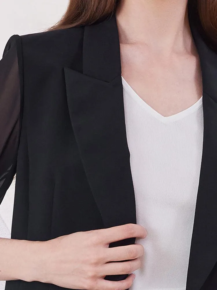 Black Slim Patchwork Sleeve Blazer