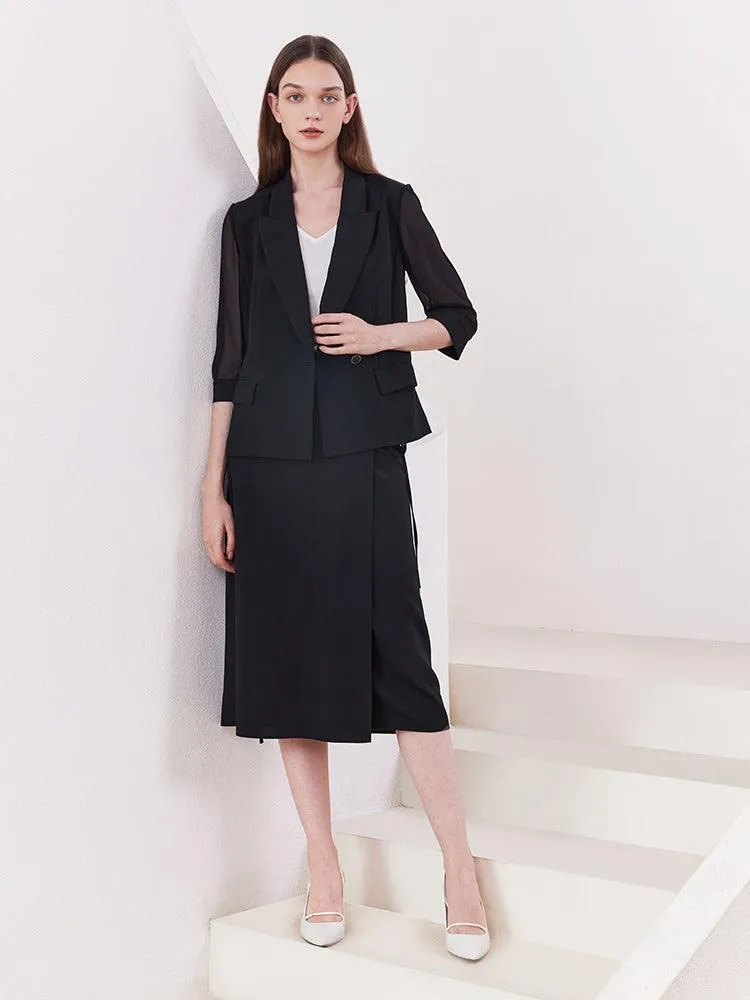 Black Slim Patchwork Sleeve Blazer