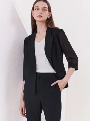 Black Slim Patchwork Sleeve Blazer