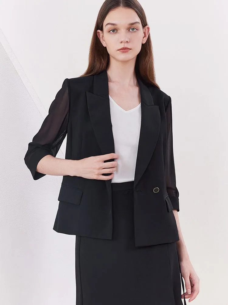 Black Slim Patchwork Sleeve Blazer
