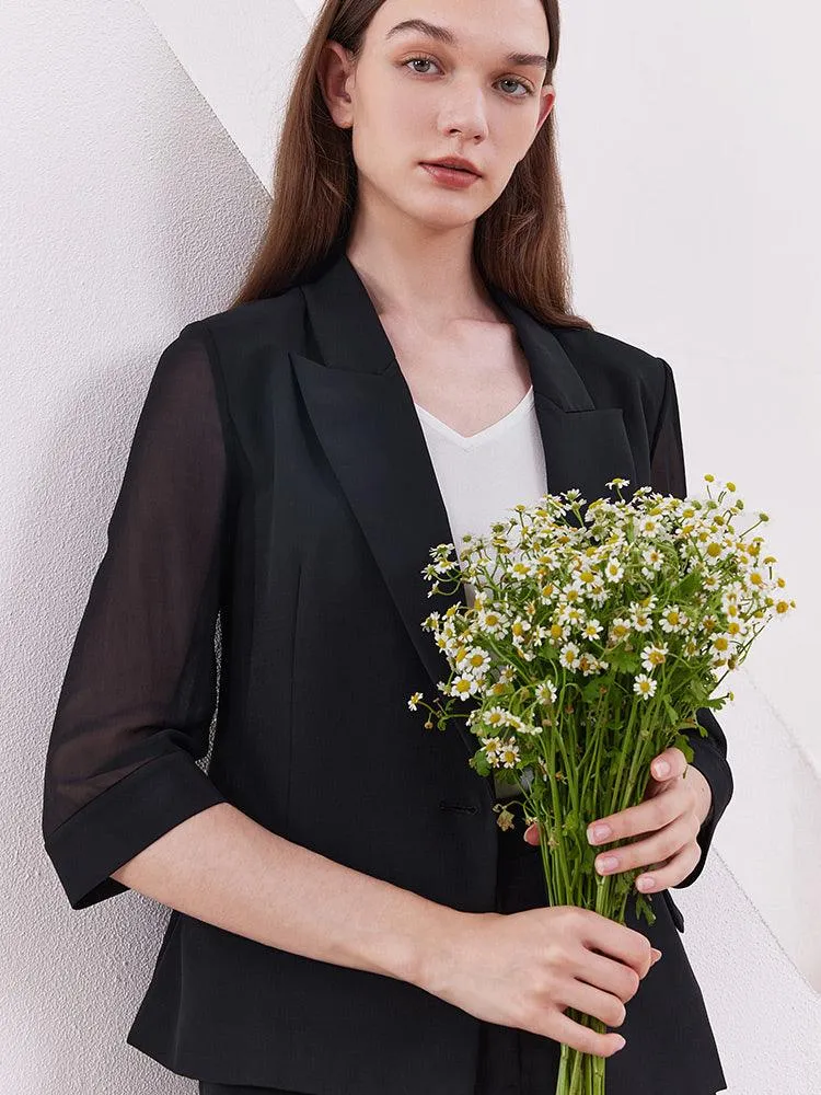 Black Slim Patchwork Sleeve Blazer