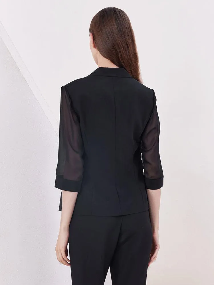 Black Slim Patchwork Sleeve Blazer