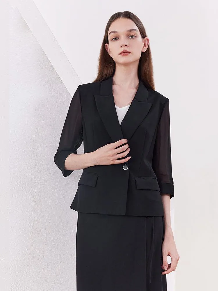 Black Slim Patchwork Sleeve Blazer