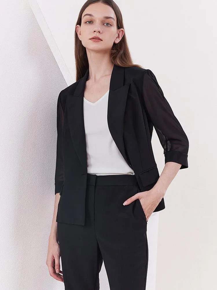 Black Slim Patchwork Sleeve Blazer