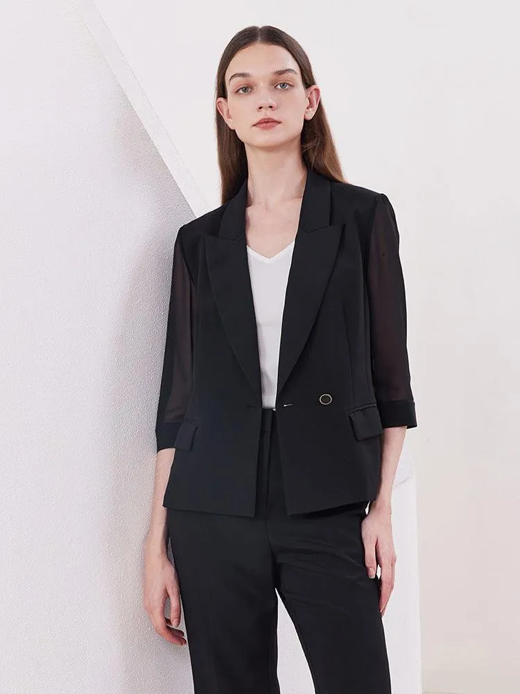 Black Slim Patchwork Sleeve Blazer