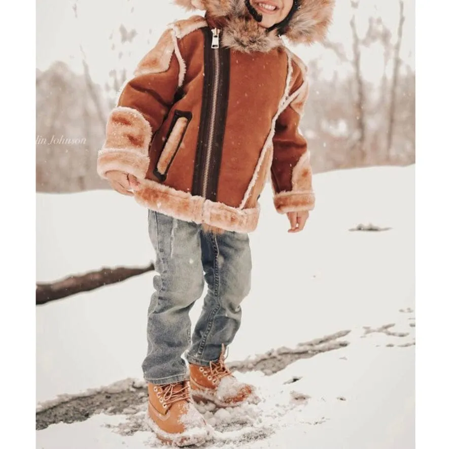Boys Jordan Craig El Jefe Shearling Moto Jacket (Cognac) 91590B