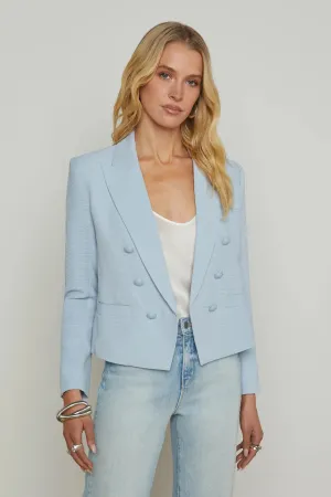 Brooke Open Front Blazer Blue Fog/ Scroll Toile