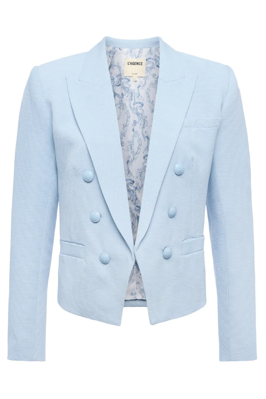 Brooke Open Front Blazer Blue Fog/ Scroll Toile