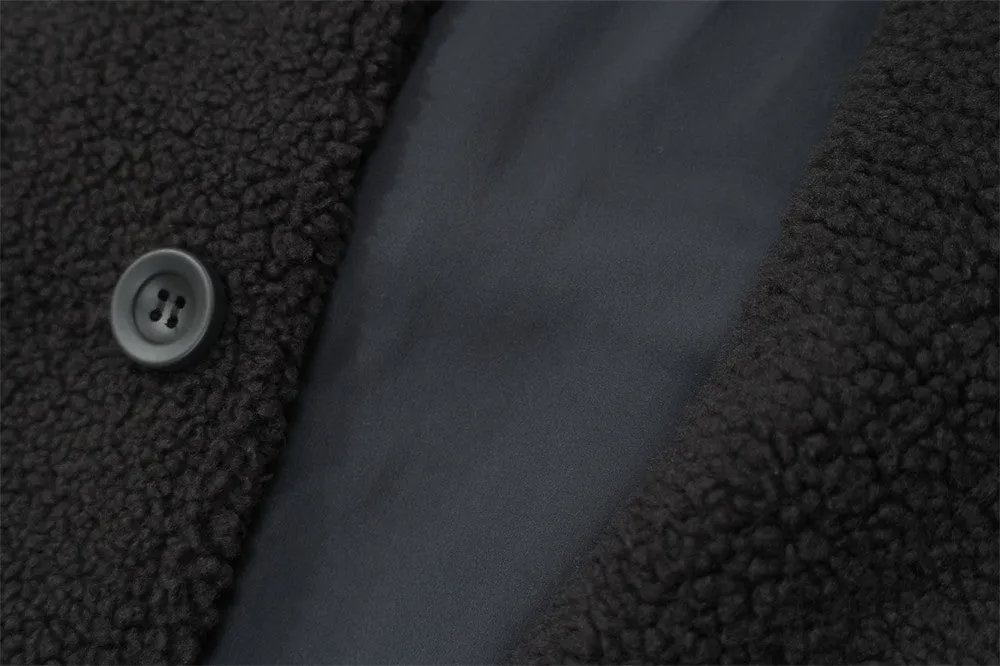 Color Contrast Patchwork Plaid Lamb Wool Coat For Men