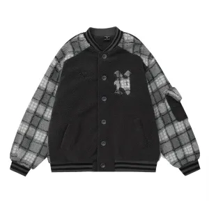 Color Contrast Patchwork Plaid Lamb Wool Coat For Men