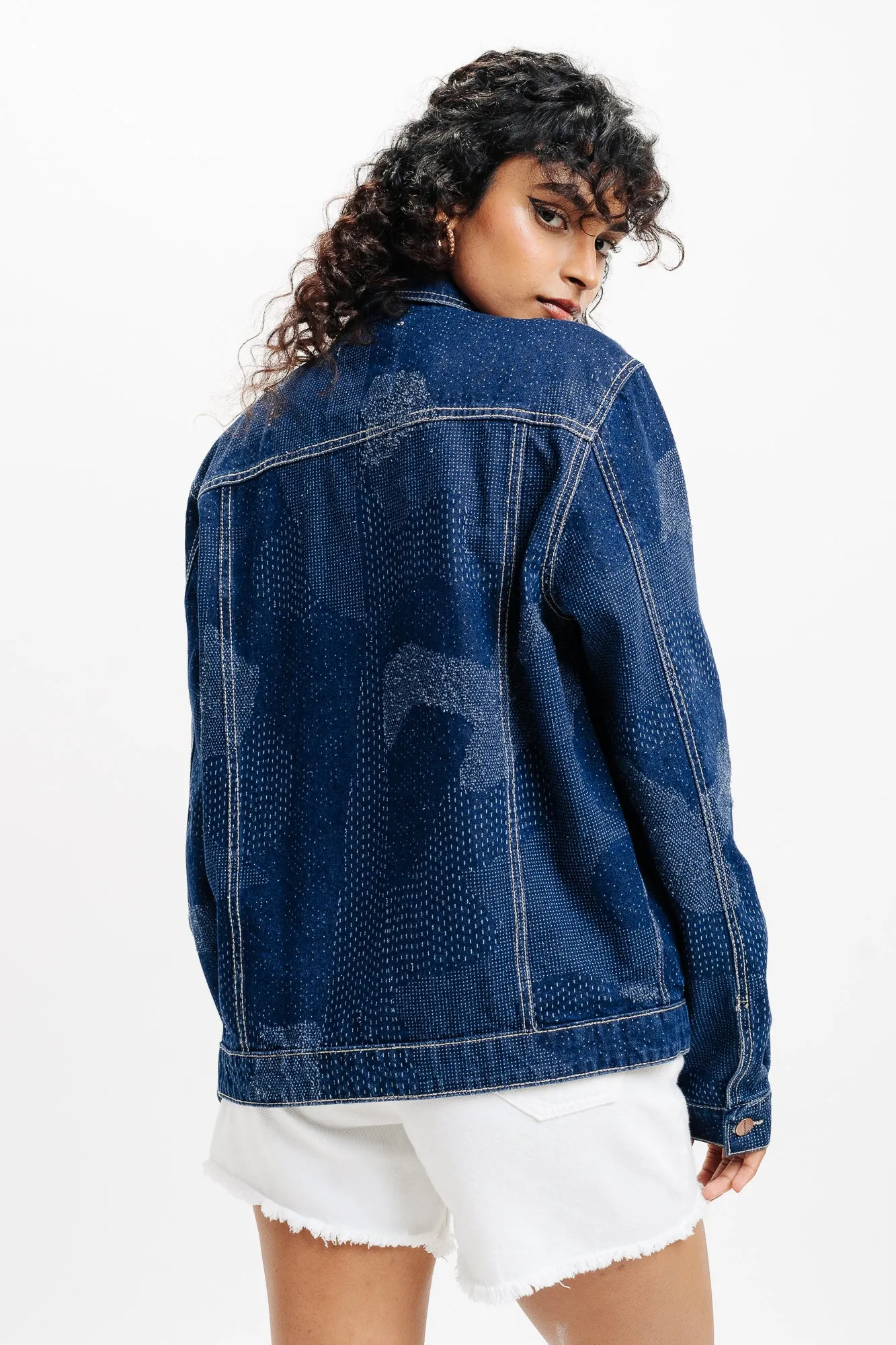 Dot Detailed Indigo Trucker Denim Jacket