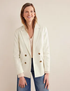 Double Breasted Twill Blazer-Ivory