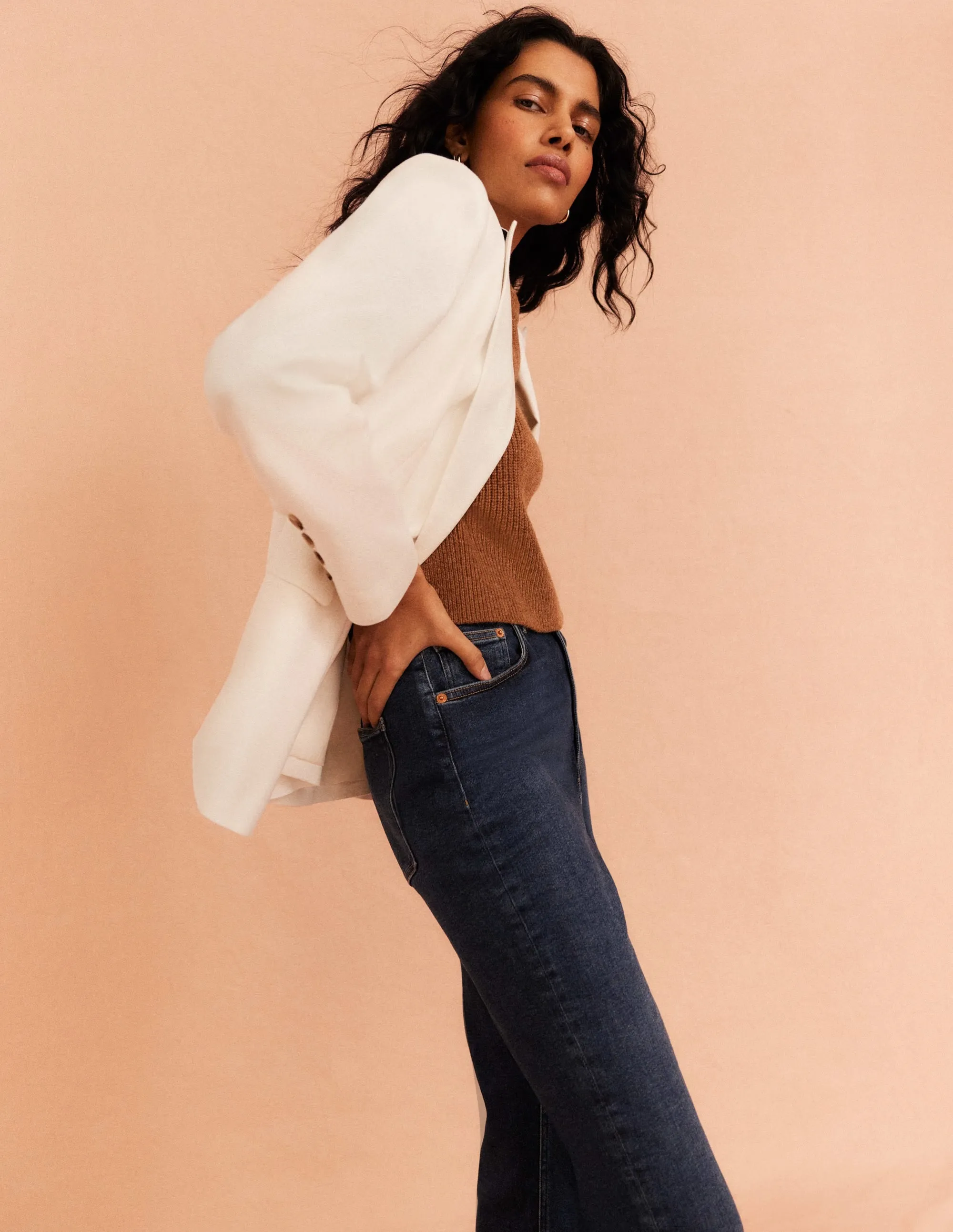 Double Breasted Twill Blazer-Ivory