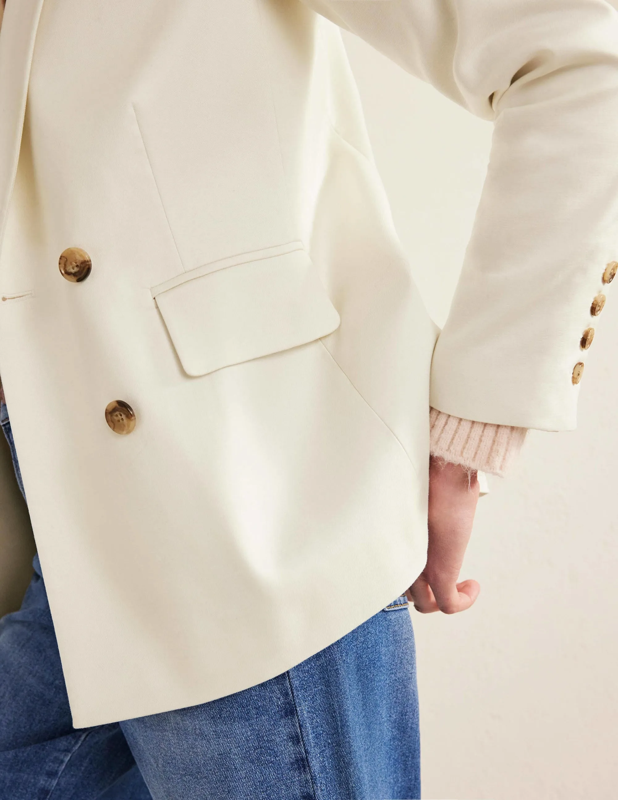 Double Breasted Twill Blazer-Ivory