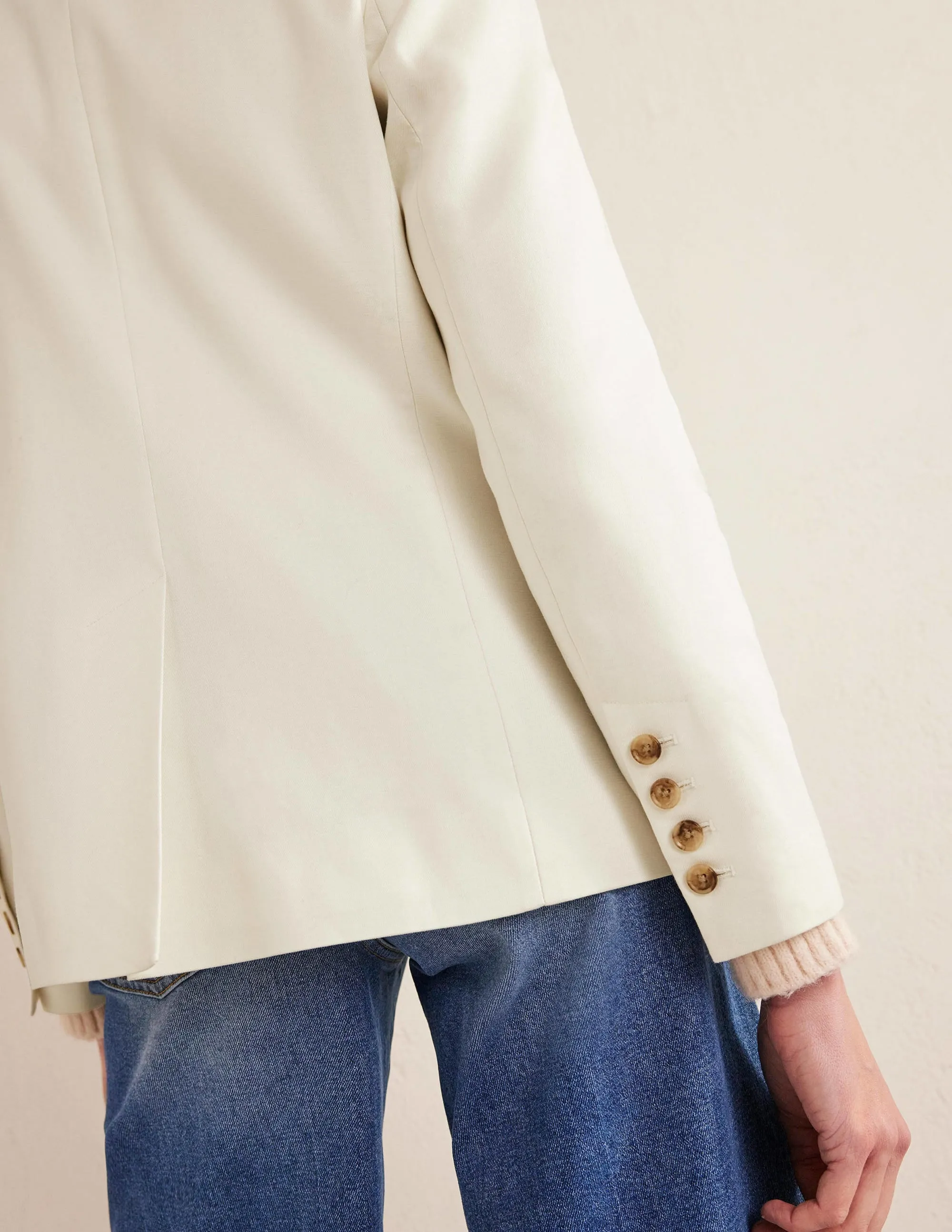 Double Breasted Twill Blazer-Ivory