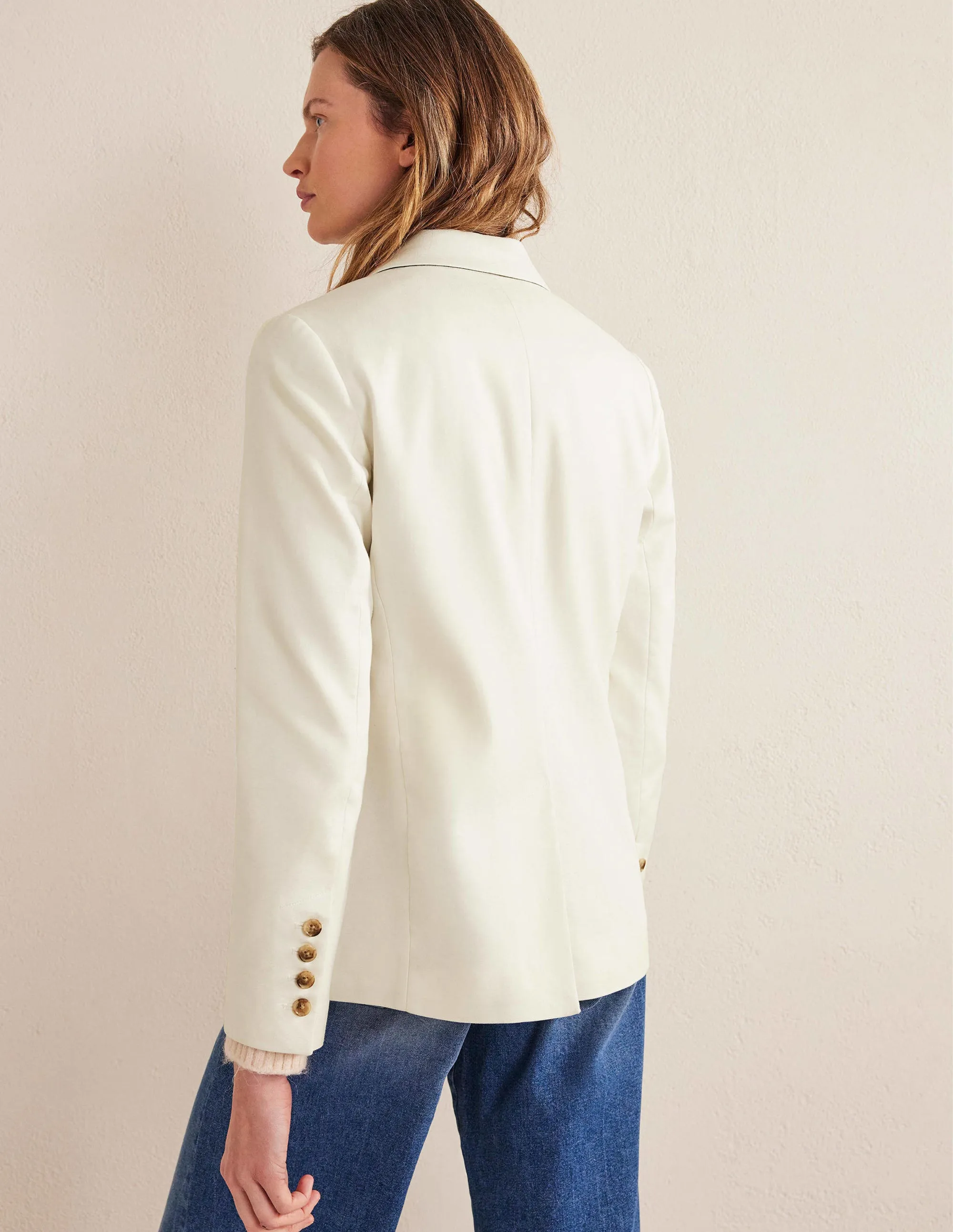 Double Breasted Twill Blazer-Ivory