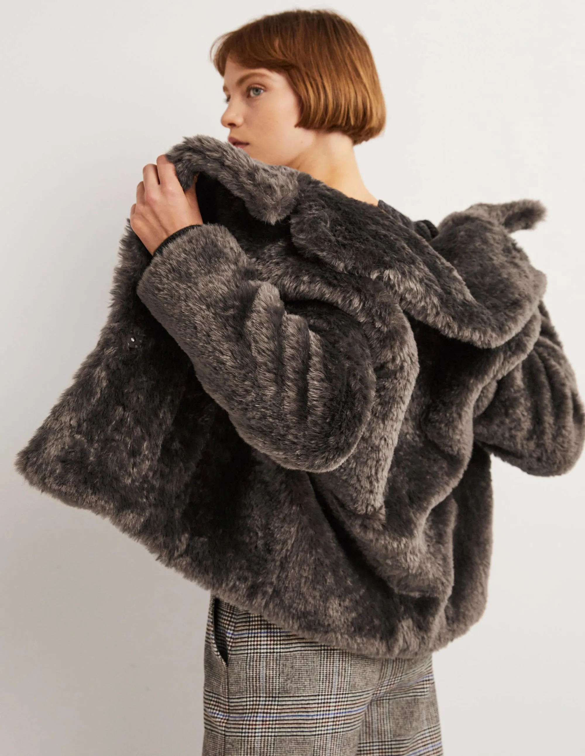 Faux Fur Jacket-Chocolate