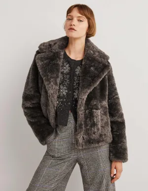 Faux Fur Jacket-Chocolate