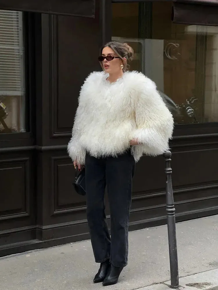Fringe Fluffy Faux Fur Jacket