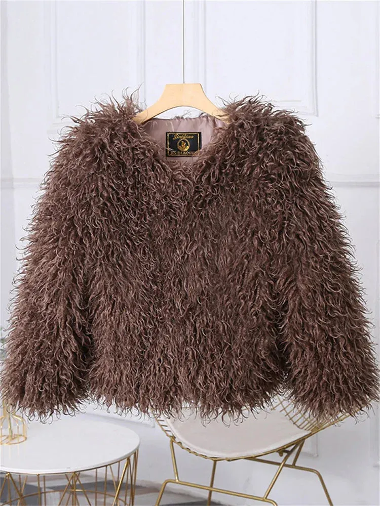 Fringe Fluffy Faux Fur Jacket