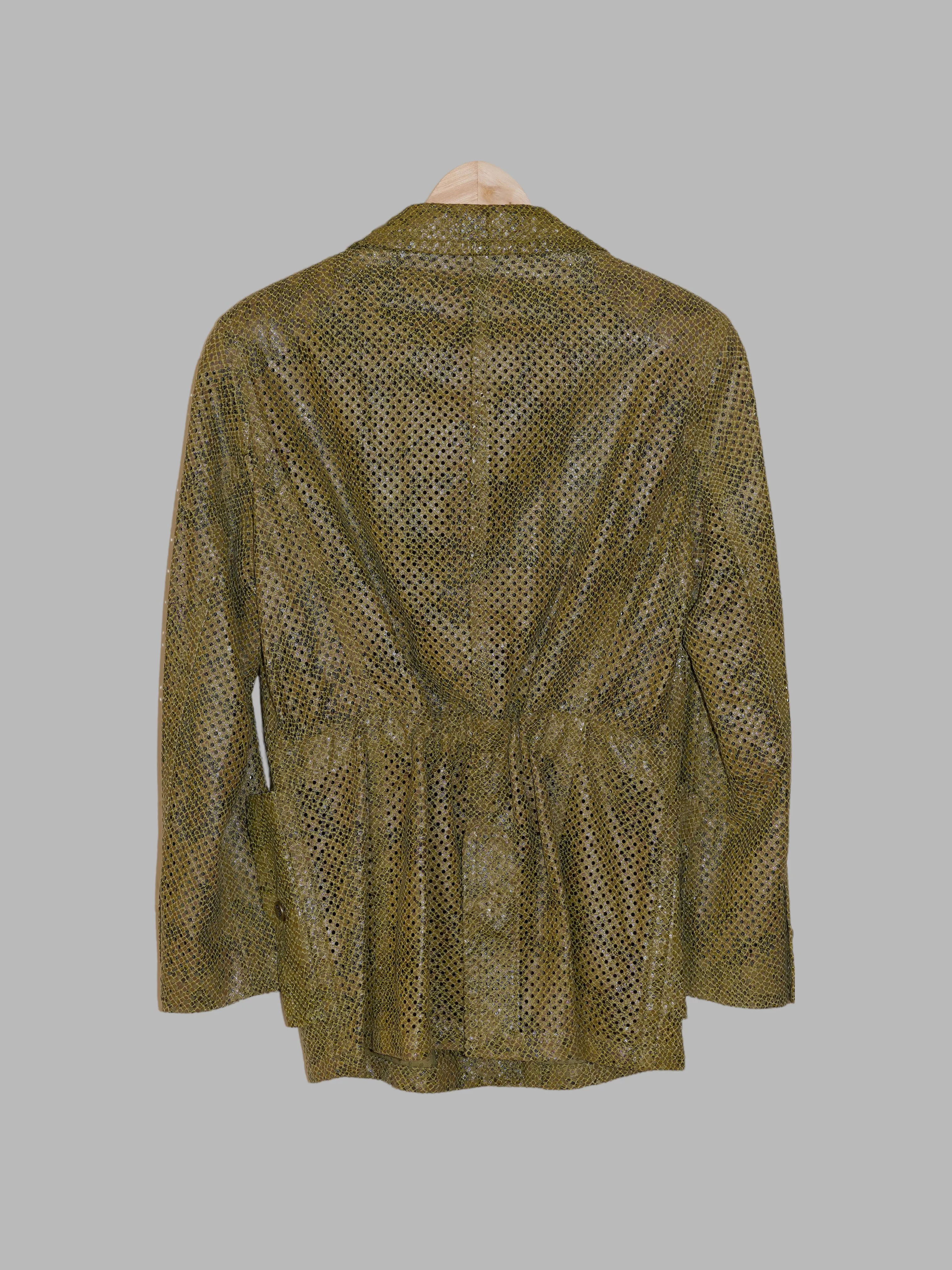 Gianfranco Ferre green camo print perforated faux-snakeskin sheep leather jacket