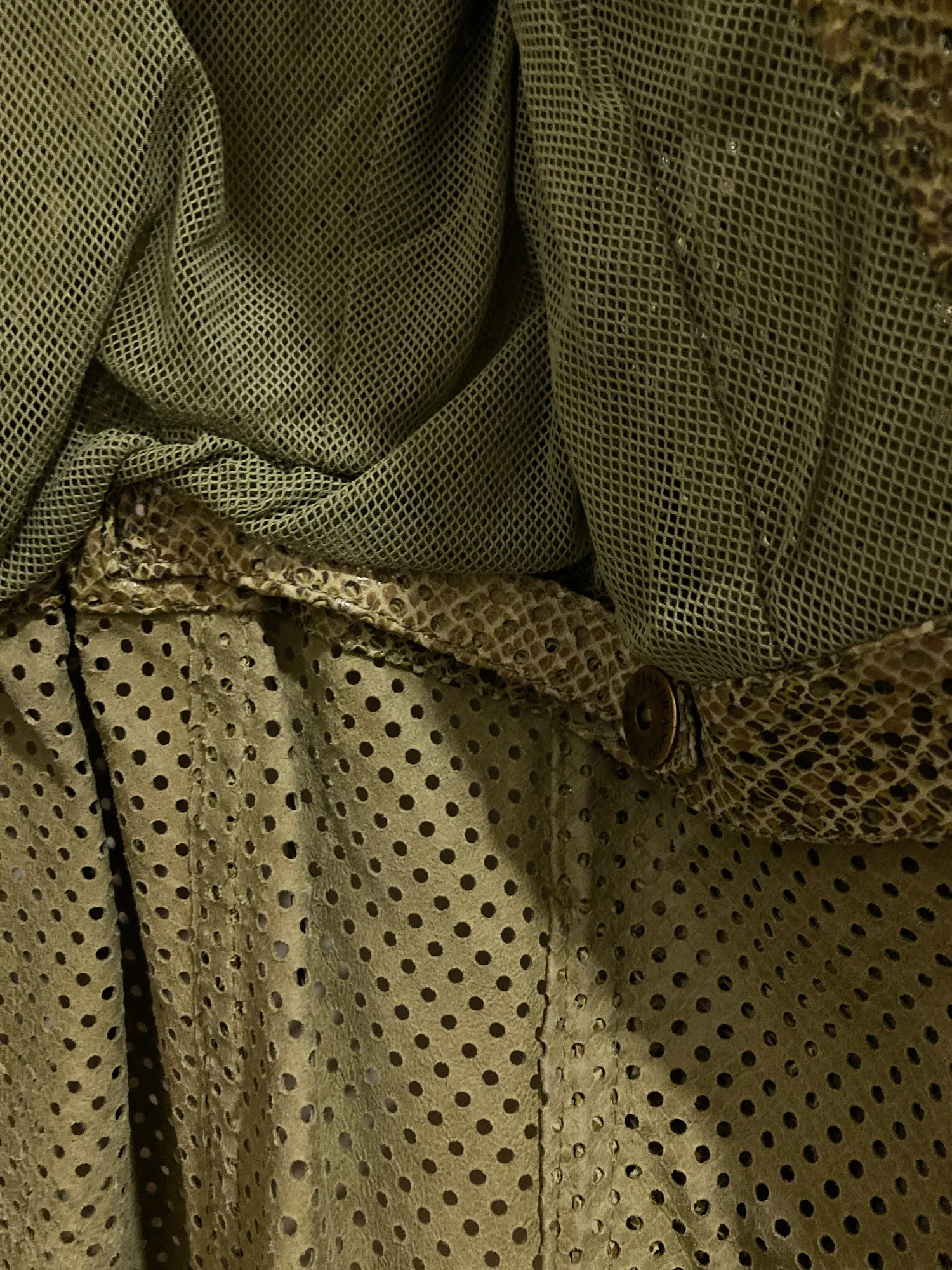 Gianfranco Ferre green camo print perforated faux-snakeskin sheep leather jacket