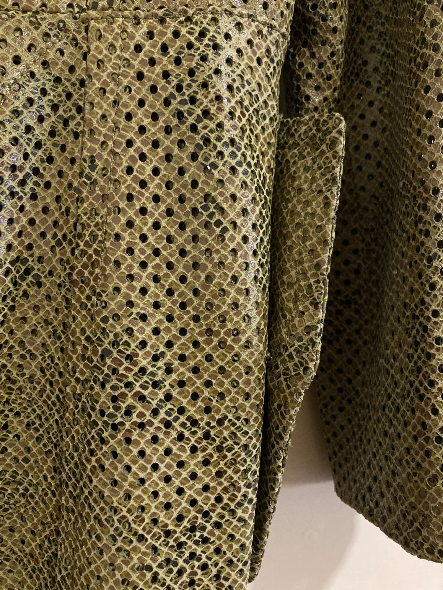 Gianfranco Ferre green camo print perforated faux-snakeskin sheep leather jacket
