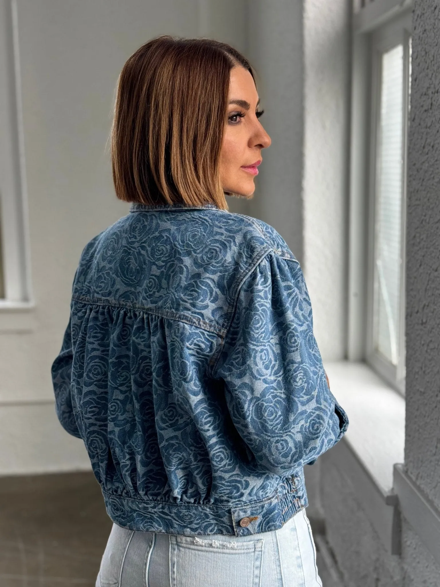 Jacquard Rose Denim Jacket by Habitual
