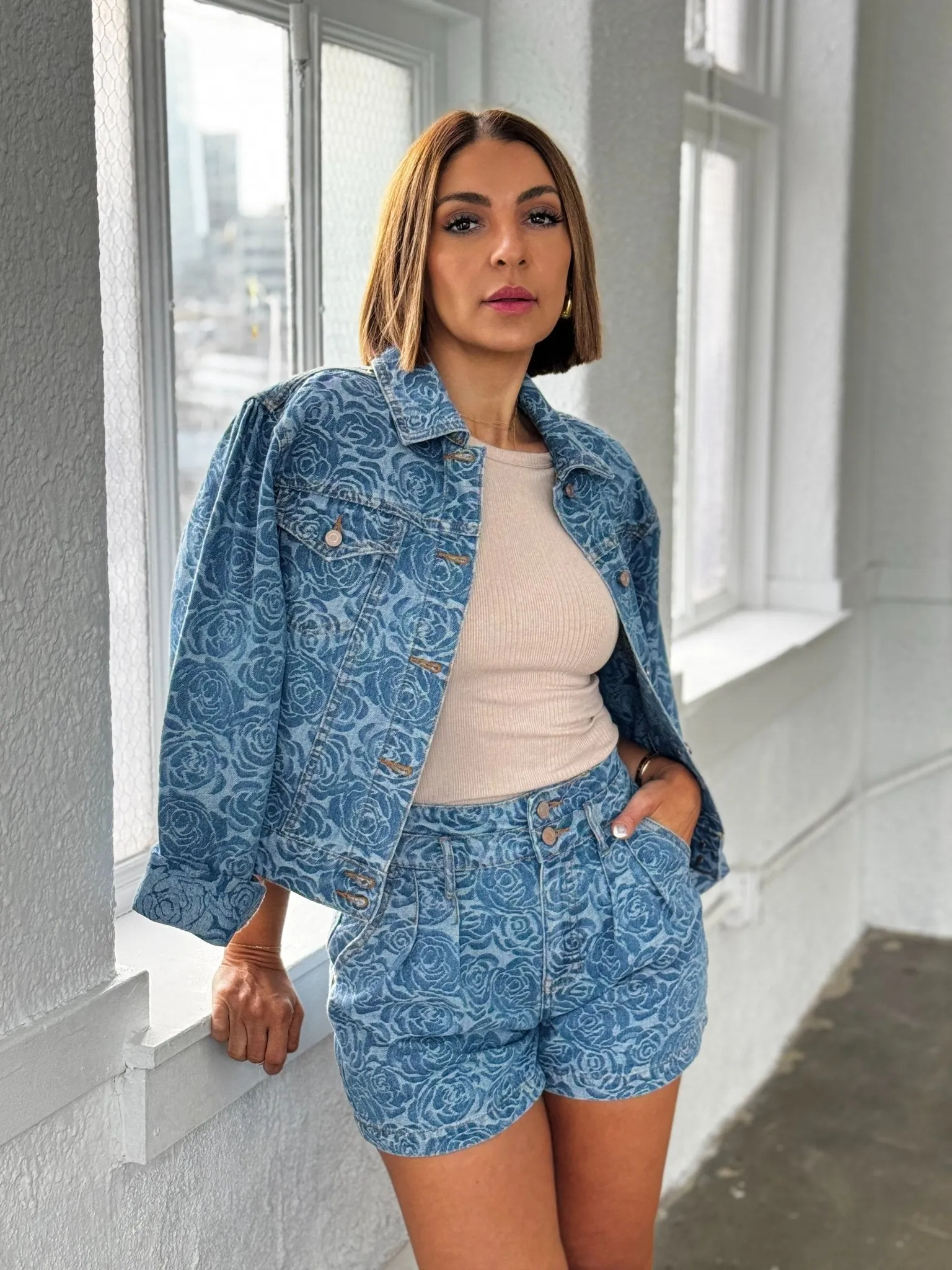 Jacquard Rose Denim Jacket by Habitual