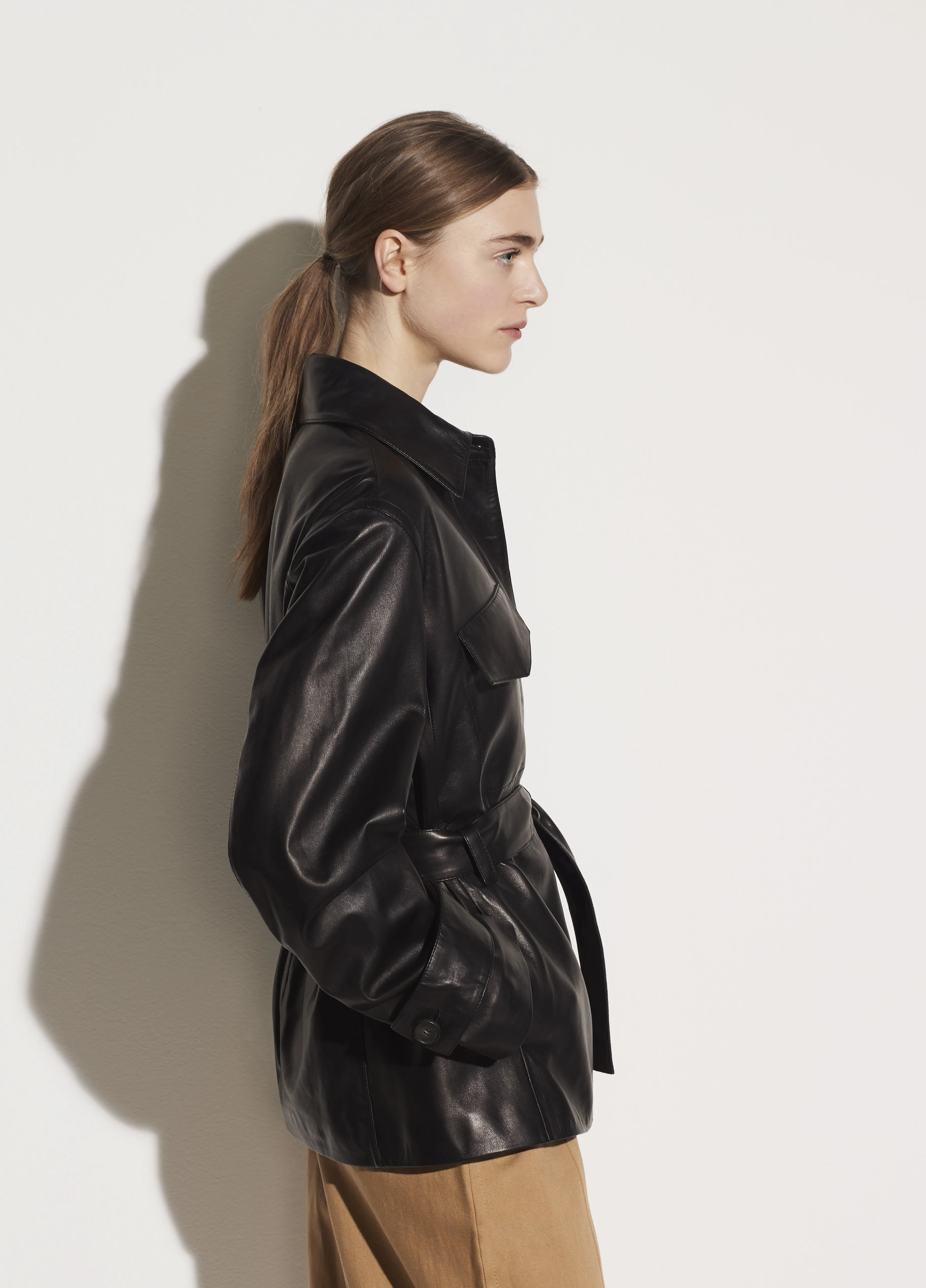 Leather Safari Jacket in Black