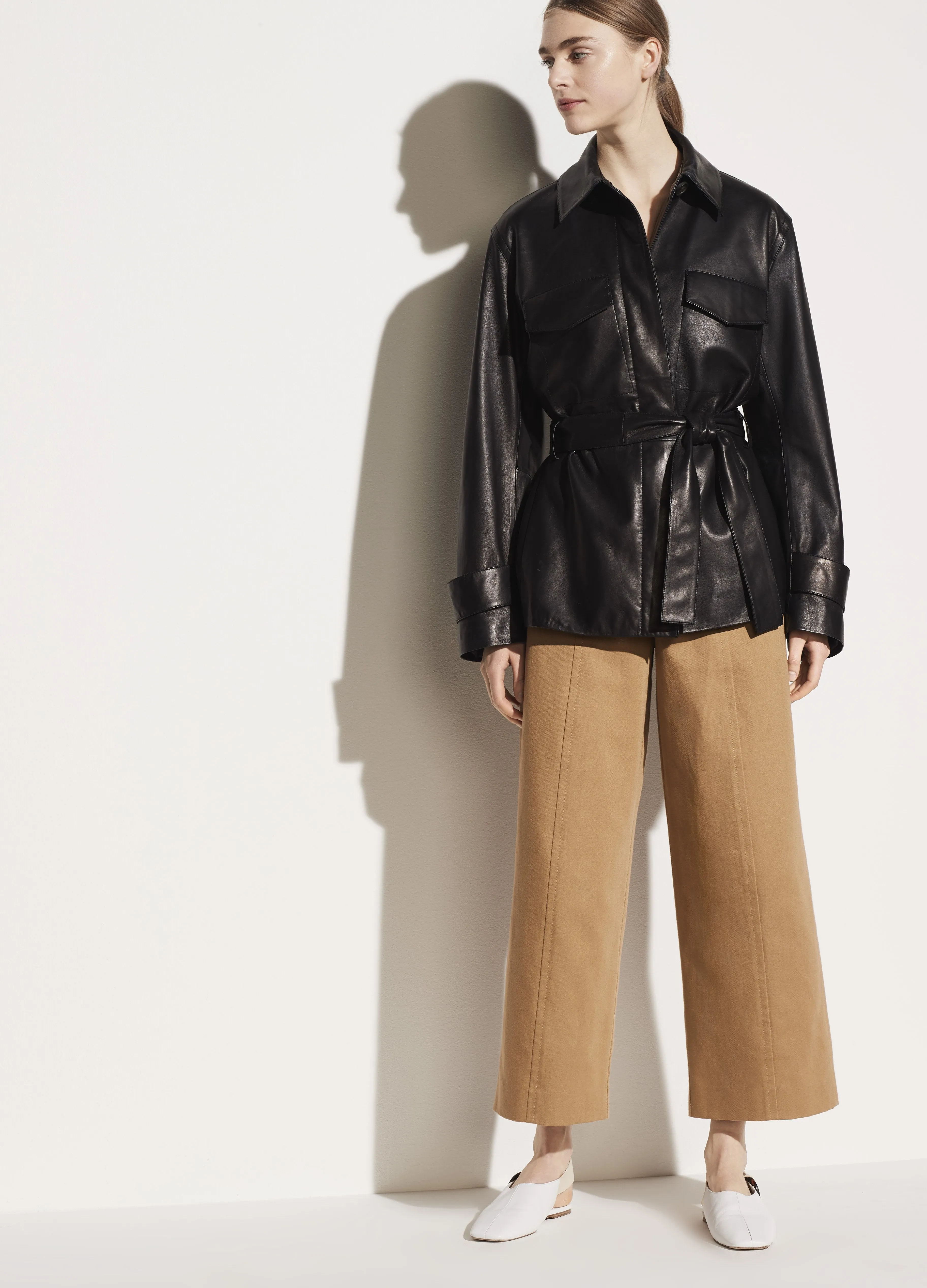 Leather Safari Jacket in Black