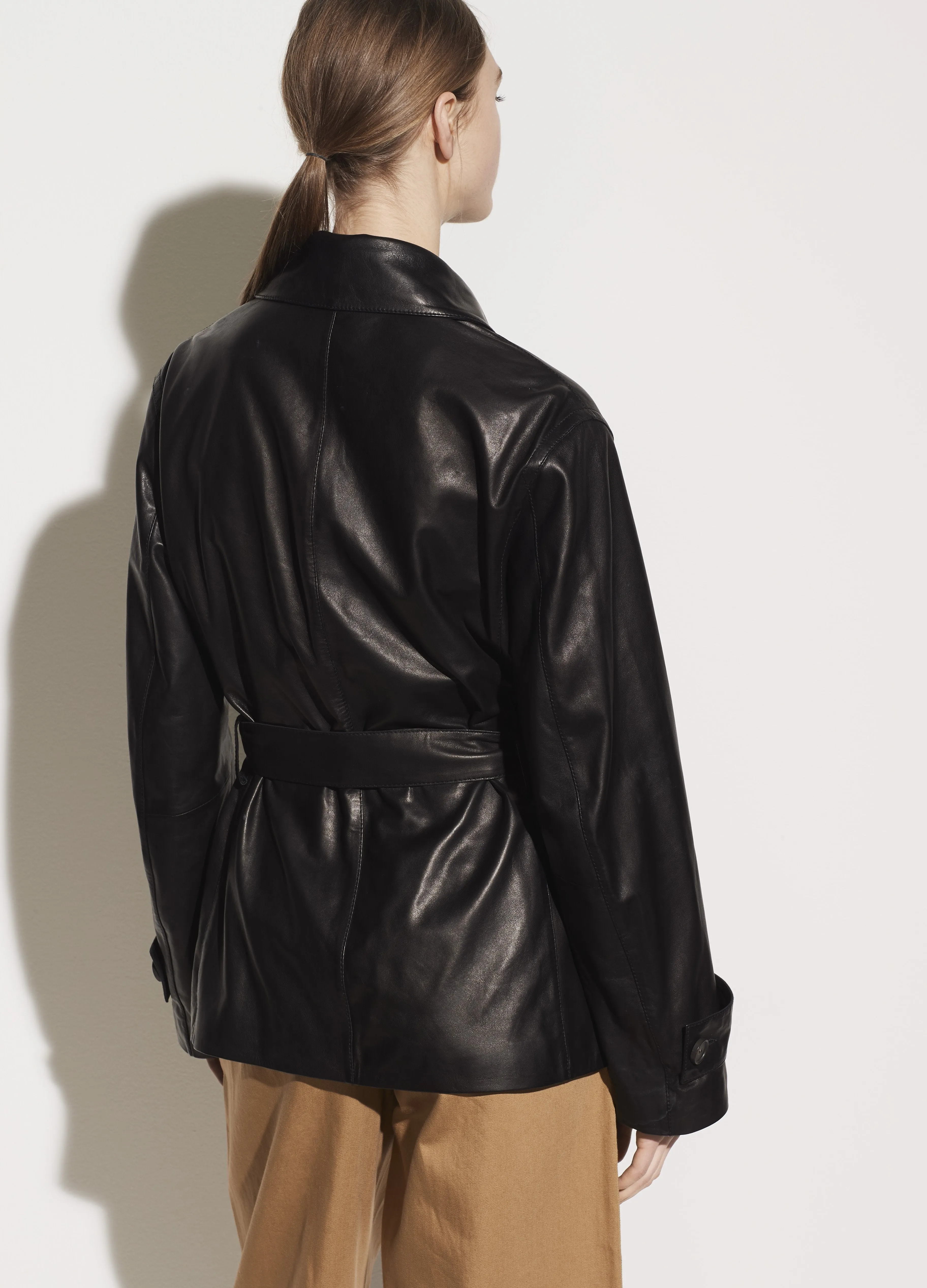 Leather Safari Jacket in Black