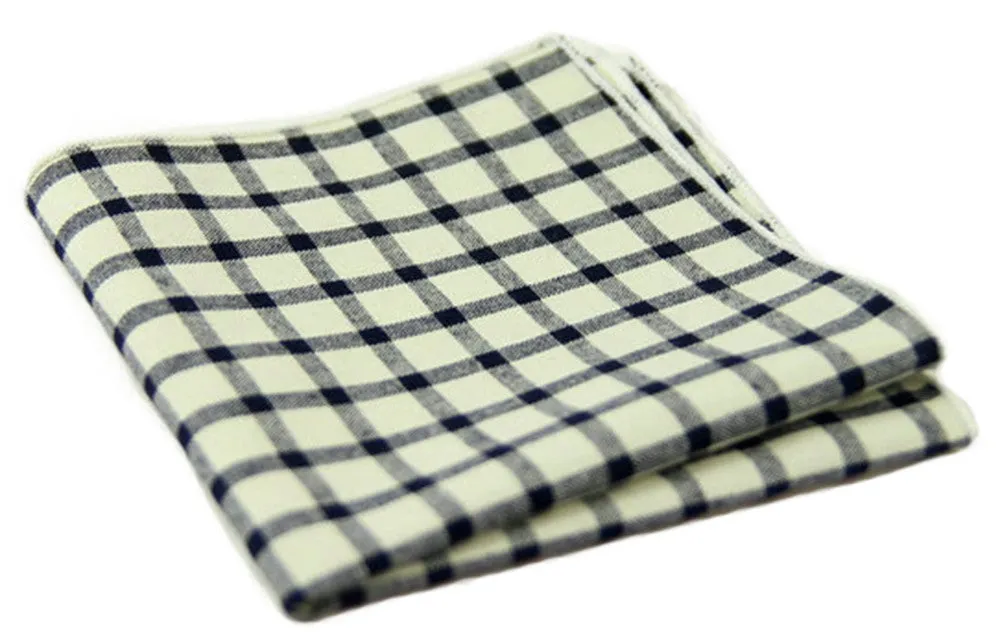 Linen White / Prussian Blue Gingham Pocket Square - [2017 Spring]