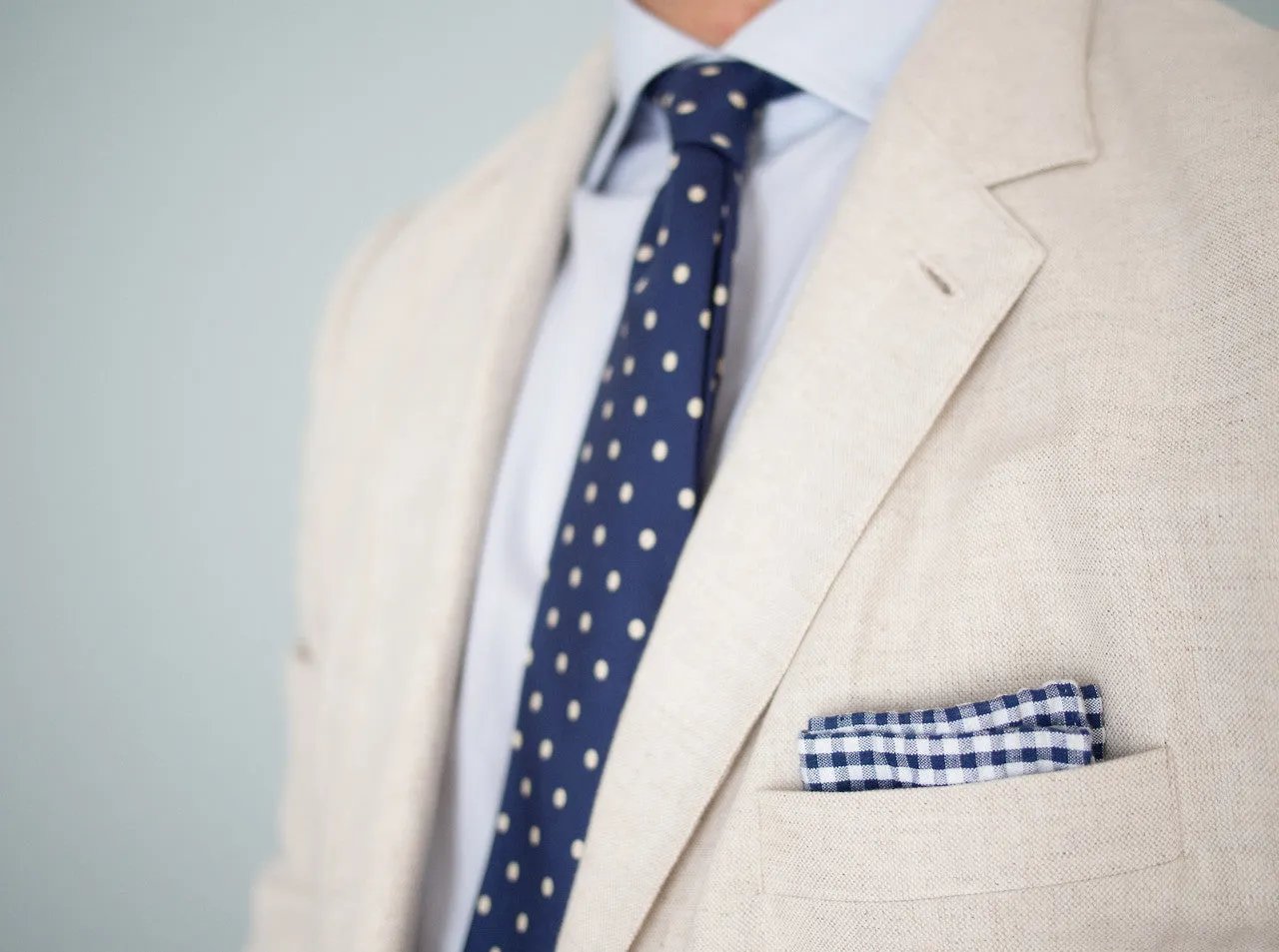 Linen White / Prussian Blue Gingham Pocket Square - [2017 Spring]