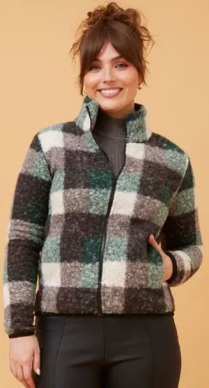 Lyn Check Teddy Fur Jacket - Multi Green