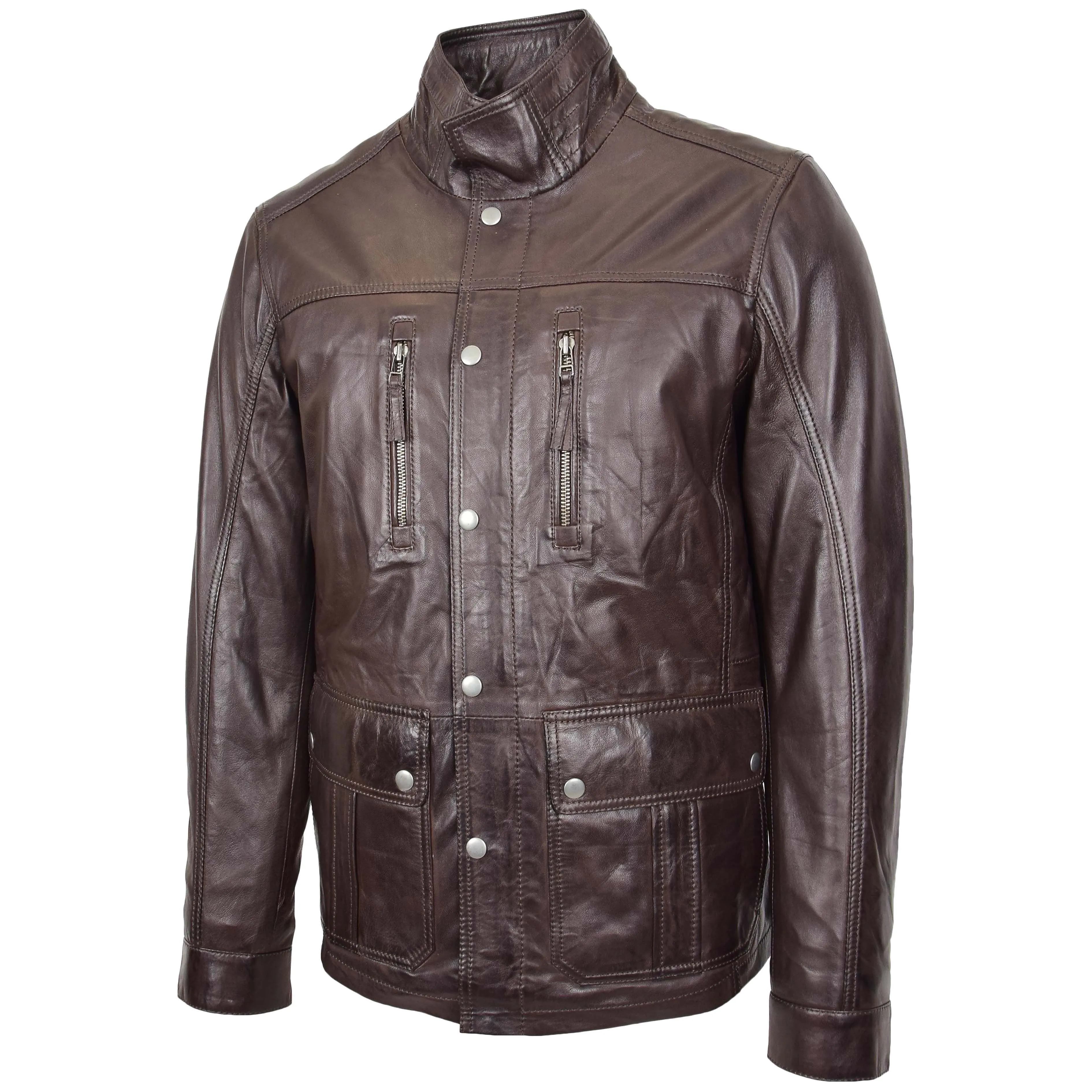 Mens Leather Safari Coat Classic Style Josh Brown