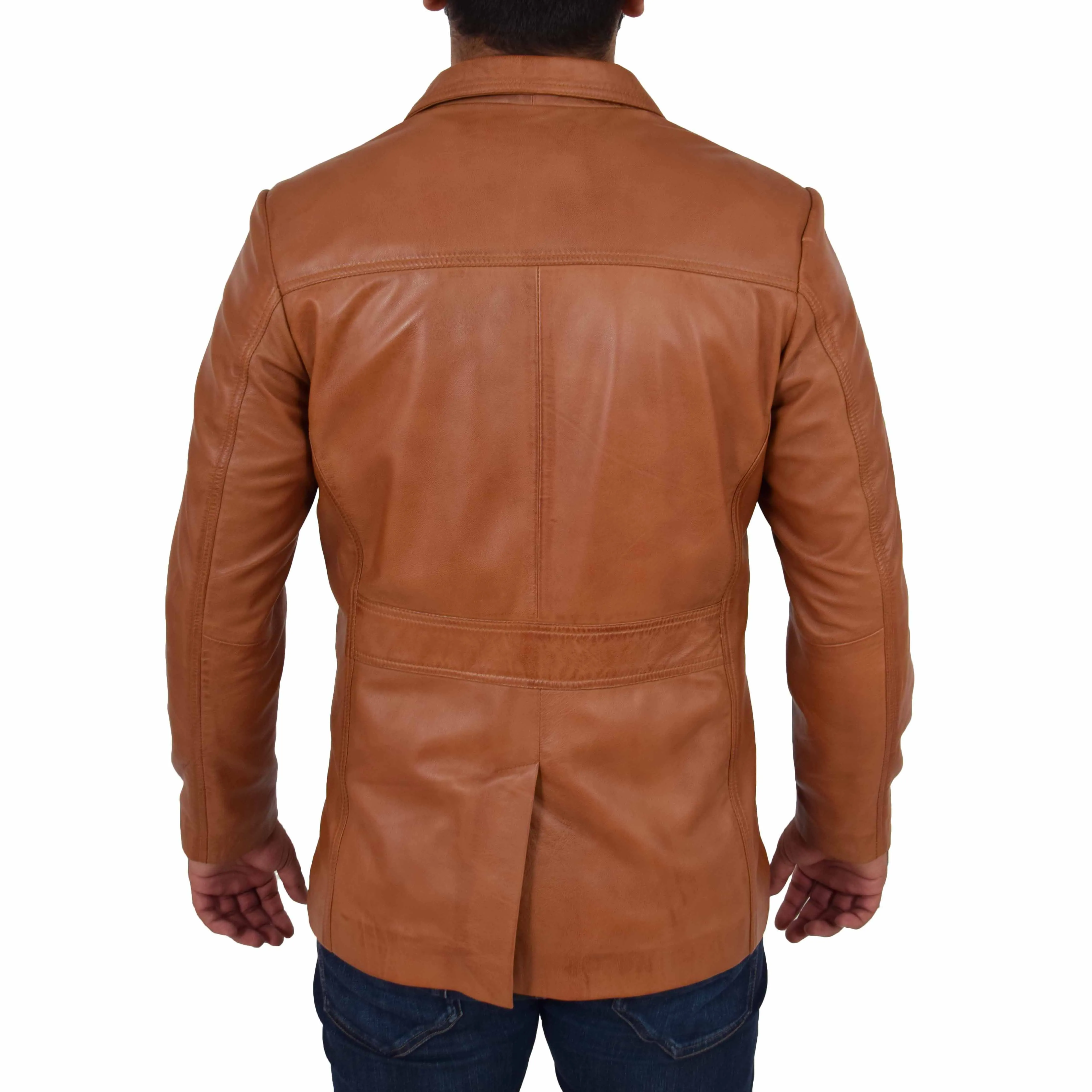 Mens Real Leather Safari Jacket Retro Blazer Coat Sylas Tan