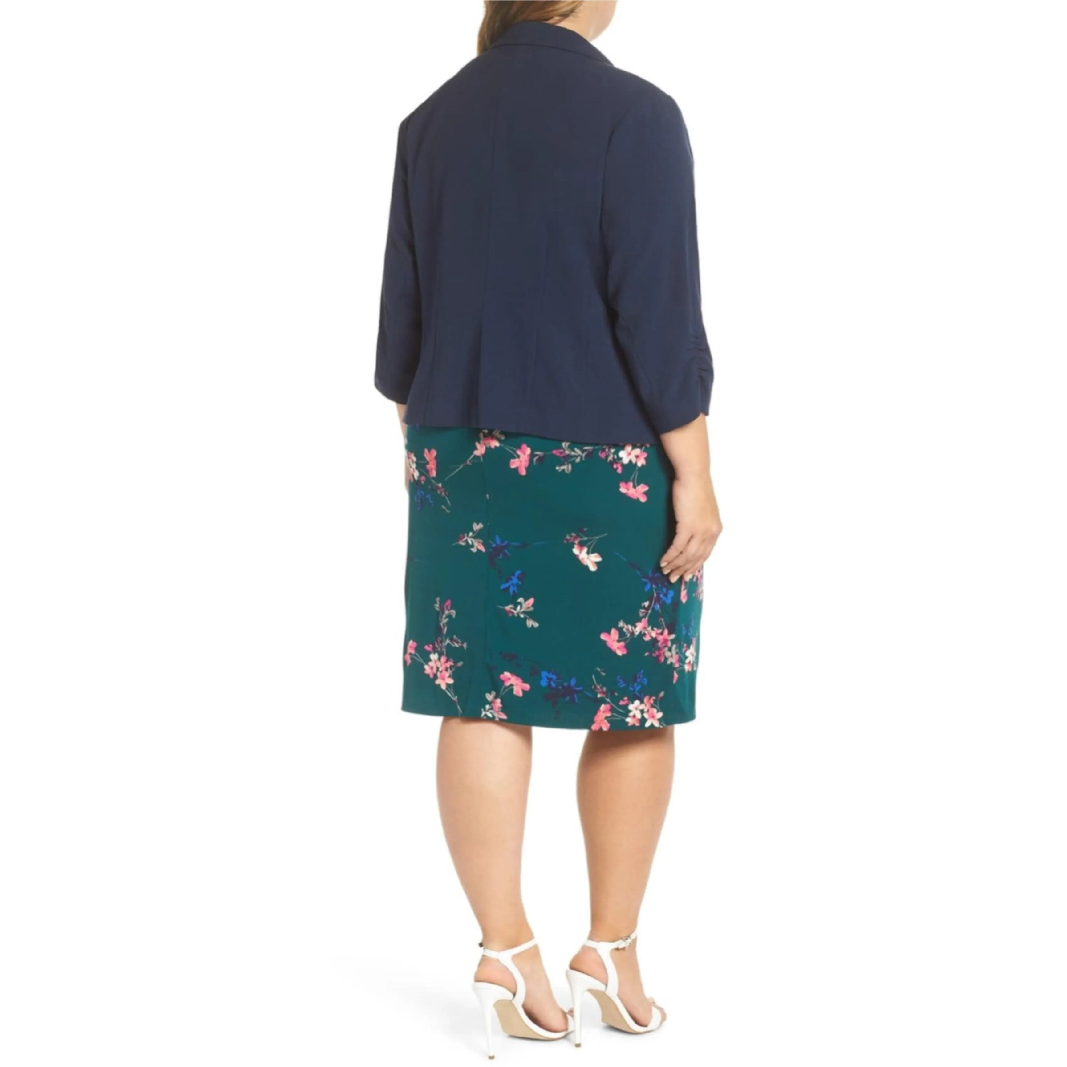 Navy Ruched Sleeve Blazer Jacket