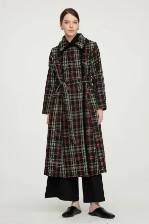 Slim Waist Wool Plaid Coat