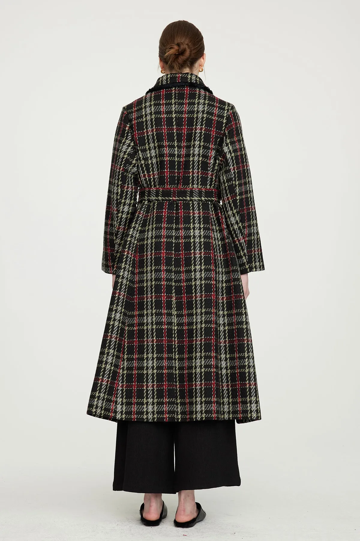 Slim Waist Wool Plaid Coat