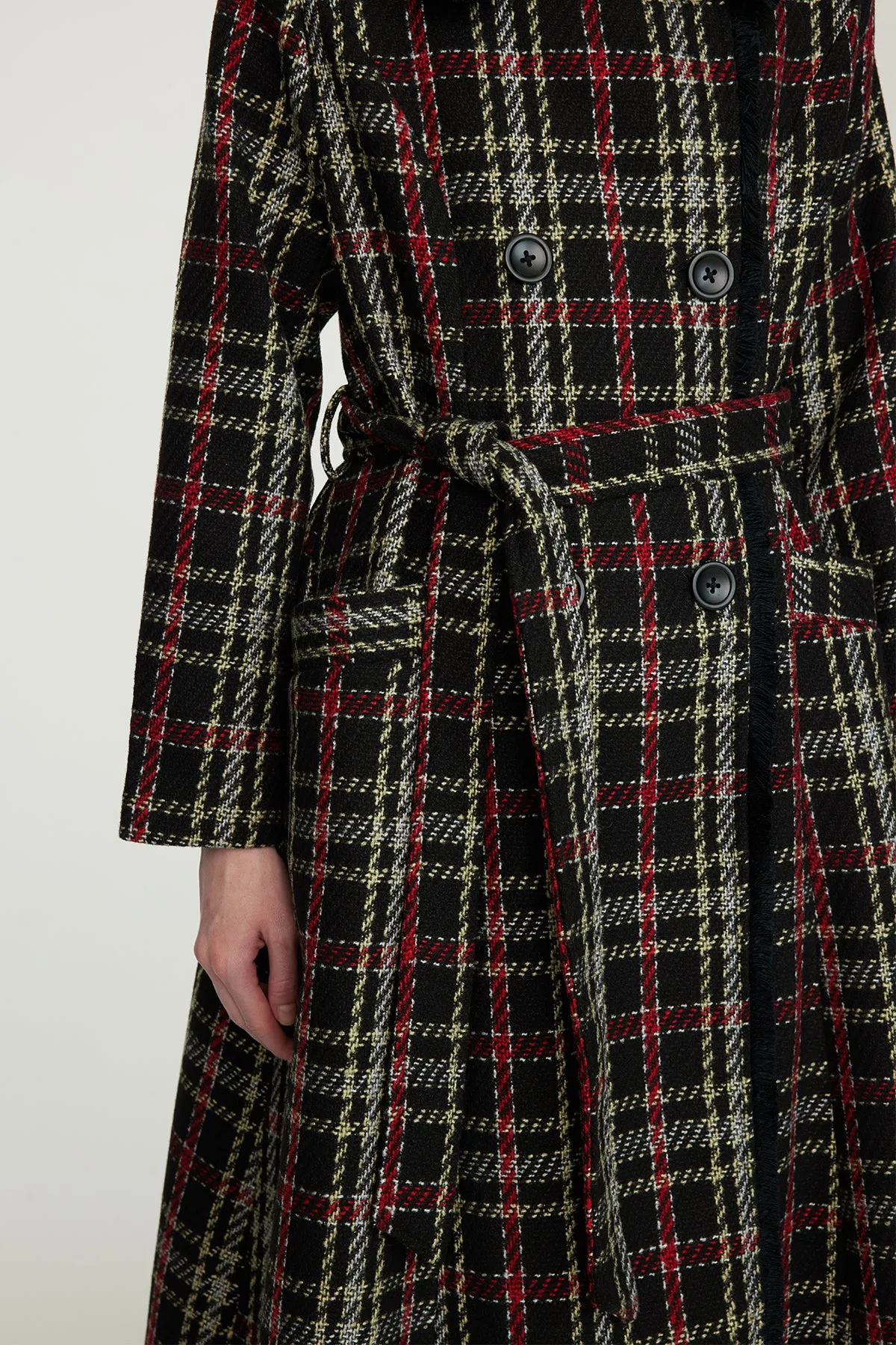 Slim Waist Wool Plaid Coat