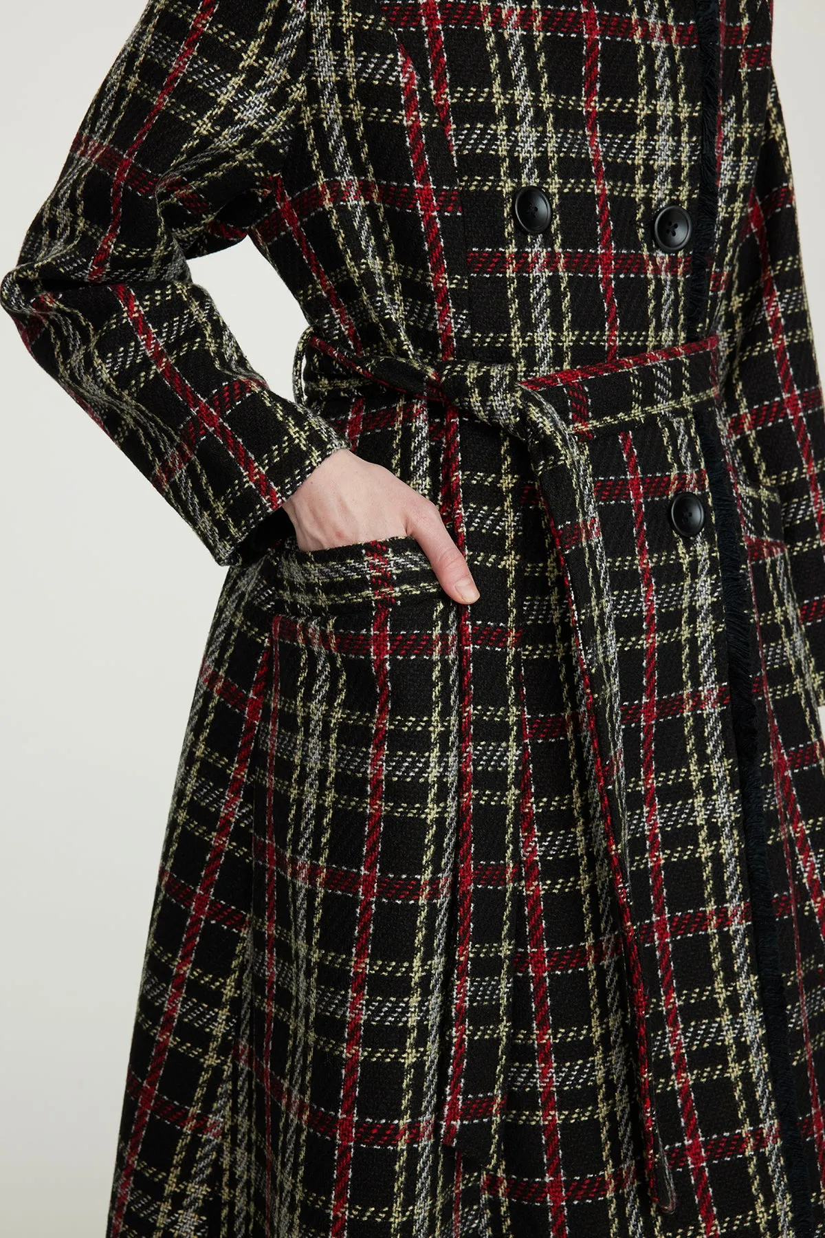 Slim Waist Wool Plaid Coat