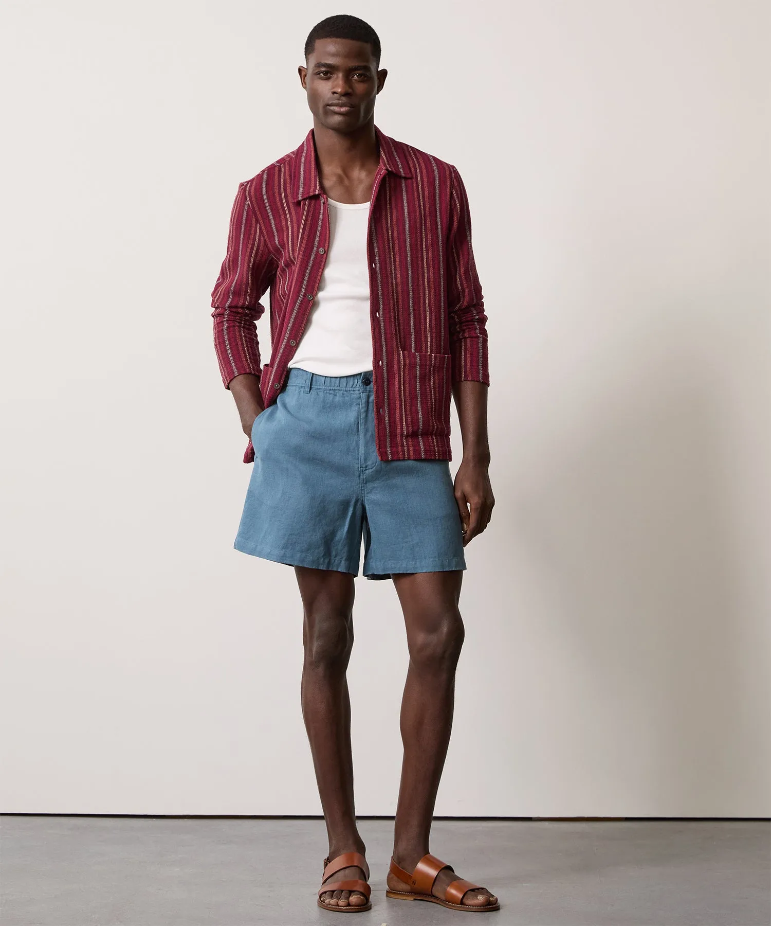 Striped Guayabera Shirt in Classic Burgundy