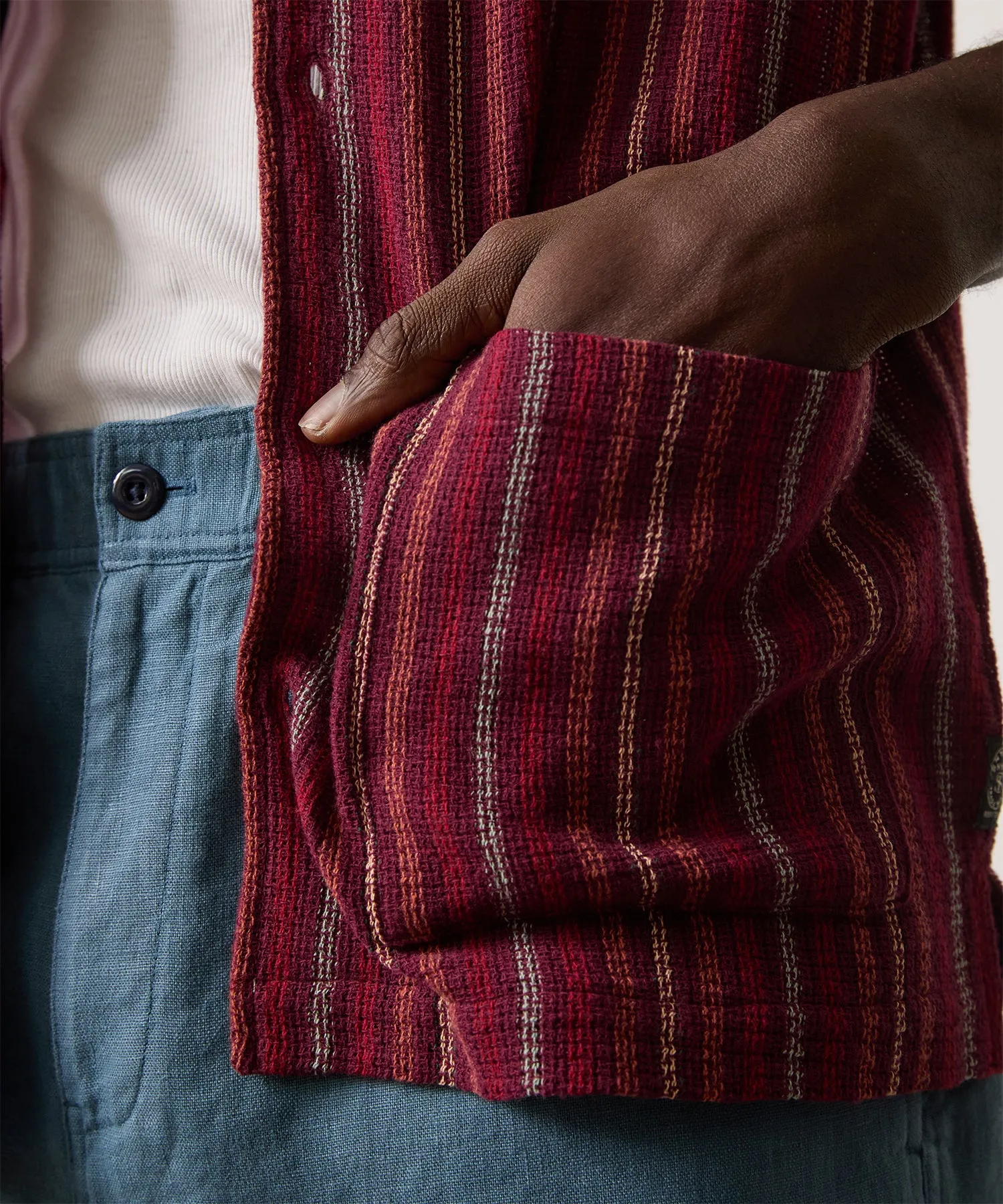 Striped Guayabera Shirt in Classic Burgundy