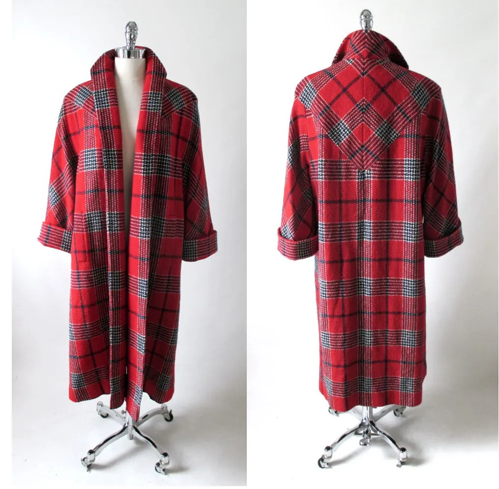 Vintage 50's Red White Blue Victory Plaid Swing Coat M L